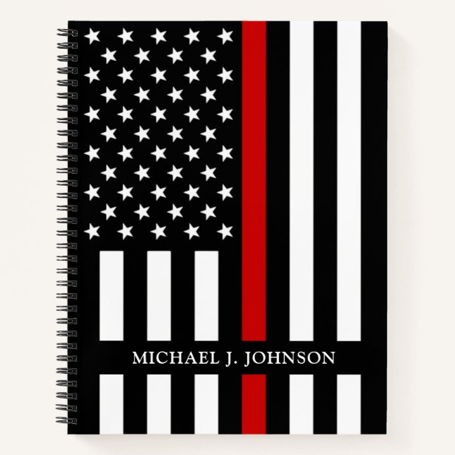 Firefighter Personalised Name Thin Red Line Notebook (Front)