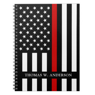 Firefighter Personalised Name Thin Red Line Notebook