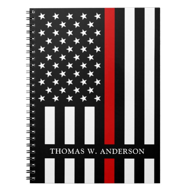 Firefighter Personalised Name Thin Red Line Notebook (Front)