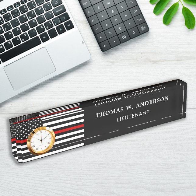 Firefighter Personalised Thin Red Line Clock Nameplate (Creator Uploaded)