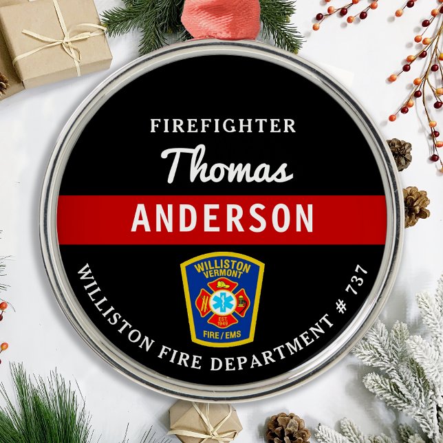 Firefighter Personalised Thin Red Line Fire Rescue Metal Ornament (Creator Uploaded)