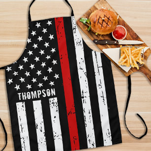 Firefighter Personalised Thin Red Line Flag BBQ Apron