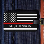 Firefighter Personalised Thin Red Line Luggage Tag<br><div class="desc">Thin Red Line Luggage Tag - American flag in Firefighter Flag colours, modern black red design . Personalise with fireman name or family name. This personalised firefighter luggage tag is perfect for firefighters and fire service families and all those who support them . COPYRIGHT © 2020 Judy Burrows, Black Dog...</div>
