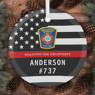 Firefighter Personalized Fire Logo Thin Red Line Glass Tree Decoration