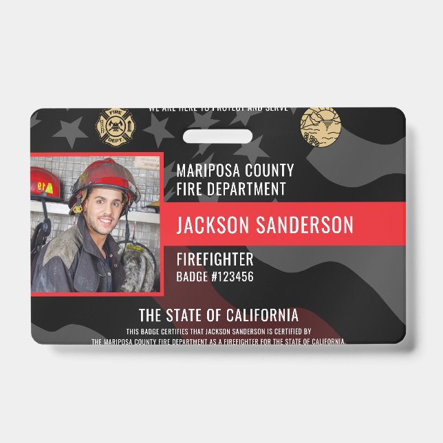 Firefighter Photo Fire Department Employee ID Badge (Front)