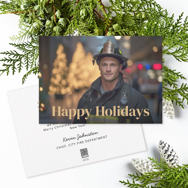 Firefighter Photo First Responders Happy Holidays Holiday Card (Personalize with your photo and greeting.)