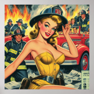 Firefighter Pin-up Poster
