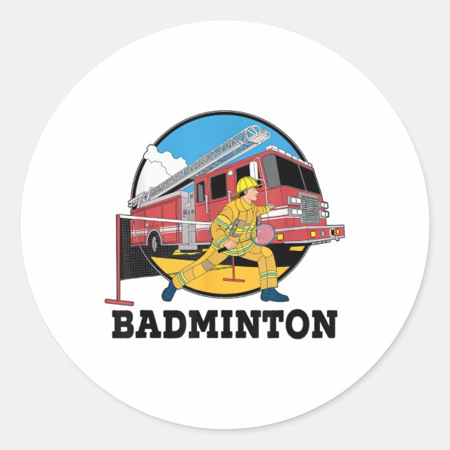 Firefighter Playing Badminton Fireman Firefight Sp Classic Round Sticker (Front)