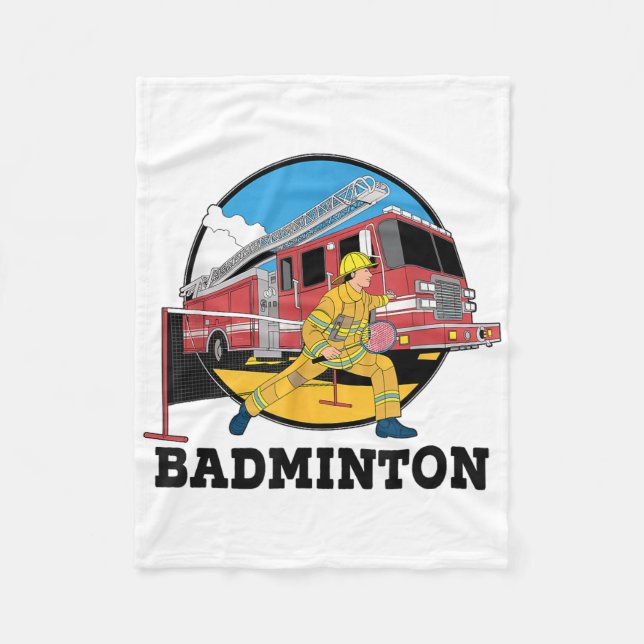 Firefighter Playing Badminton Fireman Firefight Sp Fleece Blanket (Front)