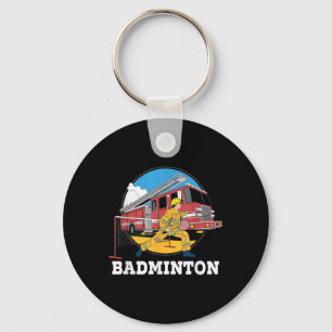 Firefighter Playing Badminton Fireman Firefight Sp Key Ring