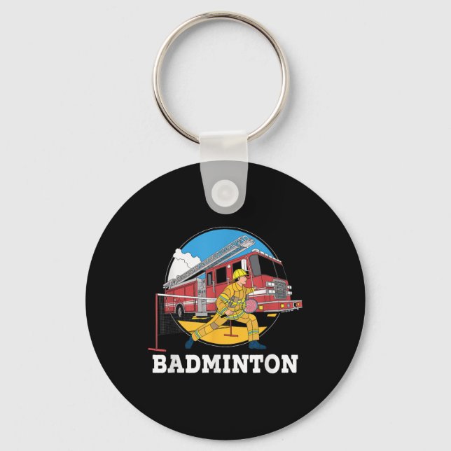Firefighter Playing Badminton Fireman Firefight Sp Key Ring (Front)