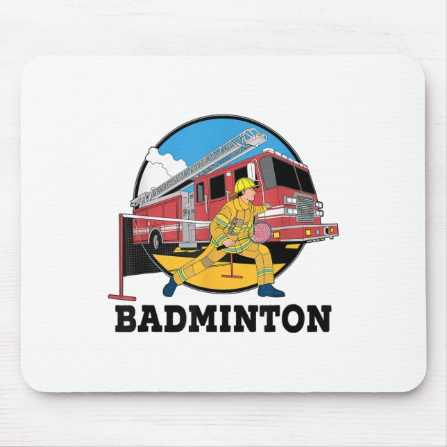 Firefighter Playing Badminton Fireman Firefight Sp Mouse Pad (Front)