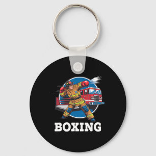 Firefighter Playing Boxing Fireman Firefight Sport Key Ring
