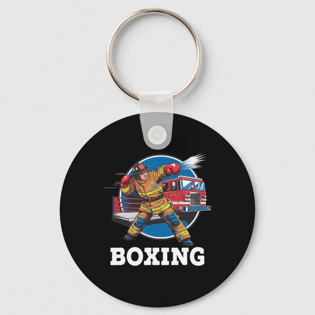 Firefighter Playing Boxing Fireman Firefight Sport Key Ring (Front)