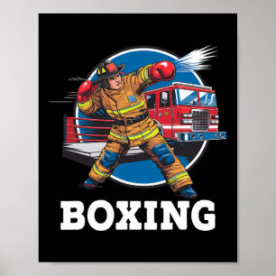 Firefighter Playing Boxing Fireman Firefight Sport Poster