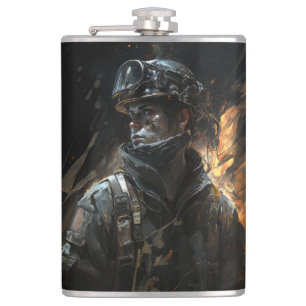Firefighter Portrait Fantasy Painting Wild Spirit Hip Flask