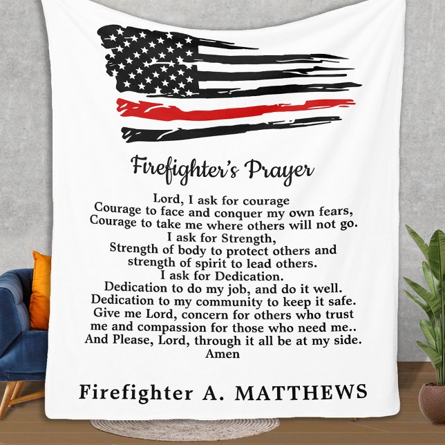 Firefighter Prayer Thin Red Line American Flag Fleece Blanket (Creator Uploaded)