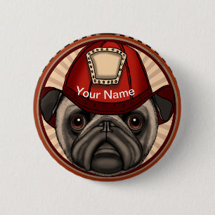 Firefighter Pug 6 Cm Round Badge