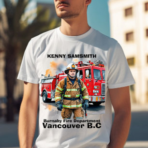 Firefighter ready by fire truck T-Shirt