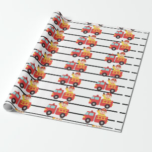 Firefighter red and fire truck pattern wrapping paper