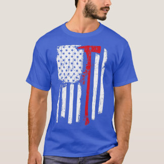 Firefighter Red Line American Flag with Fireman Ax T-Shirt