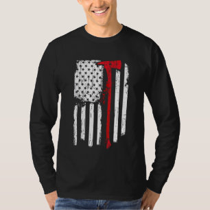 Firefighter Red Line American Flag With Fireman Ax T-Shirt