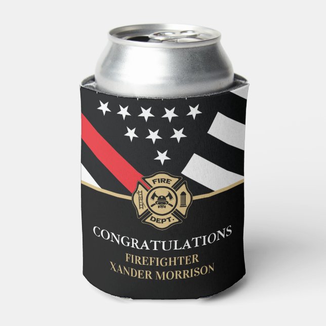 Firefighter Red Line Fire Academy Graduation Can Cooler (Can Front)