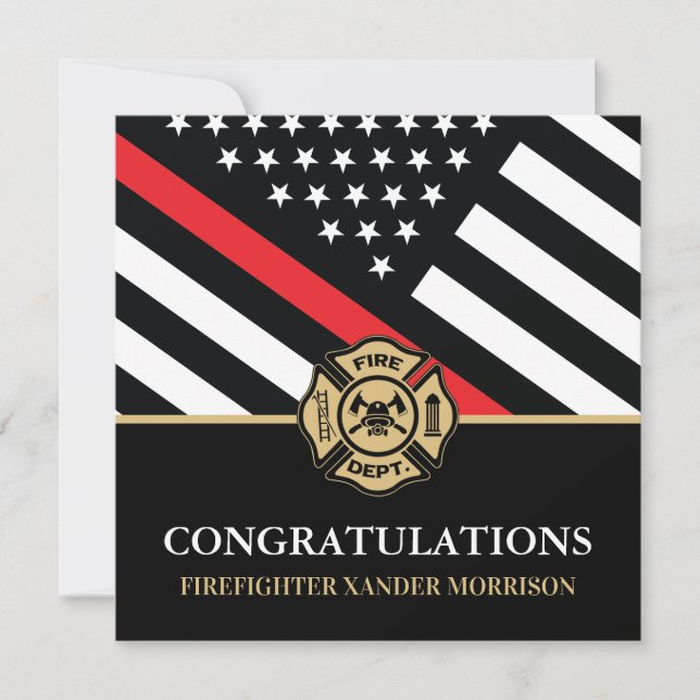 Firefighter Red Line Flag Fire Academy Graduation Card (Front)