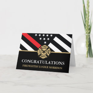 Firefighter Red Line Flag Fire Academy Graduation Card