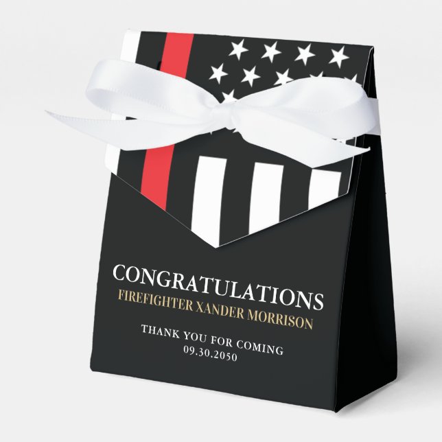Firefighter Red Line Flag Fire Academy Graduation Favour Box (Front Side)