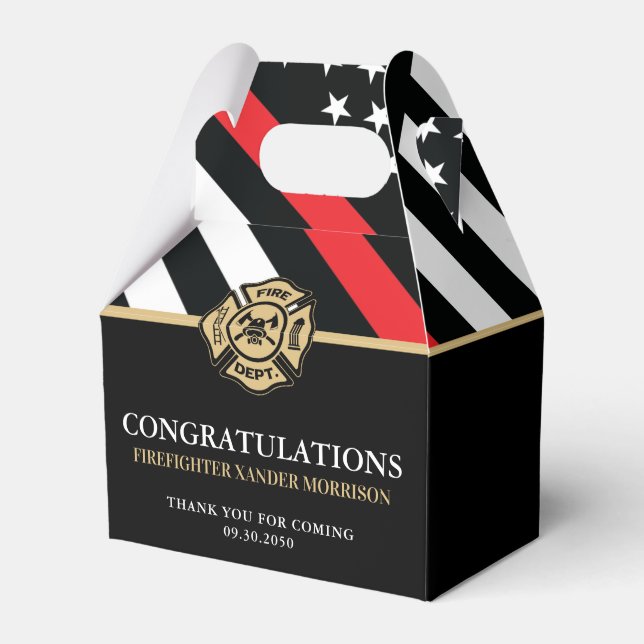 Firefighter Red Line Flag Fire Academy Graduation Favour Box (Front Side)