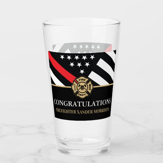 Firefighter Red Line Flag Fire Academy Graduation Glass (Front)