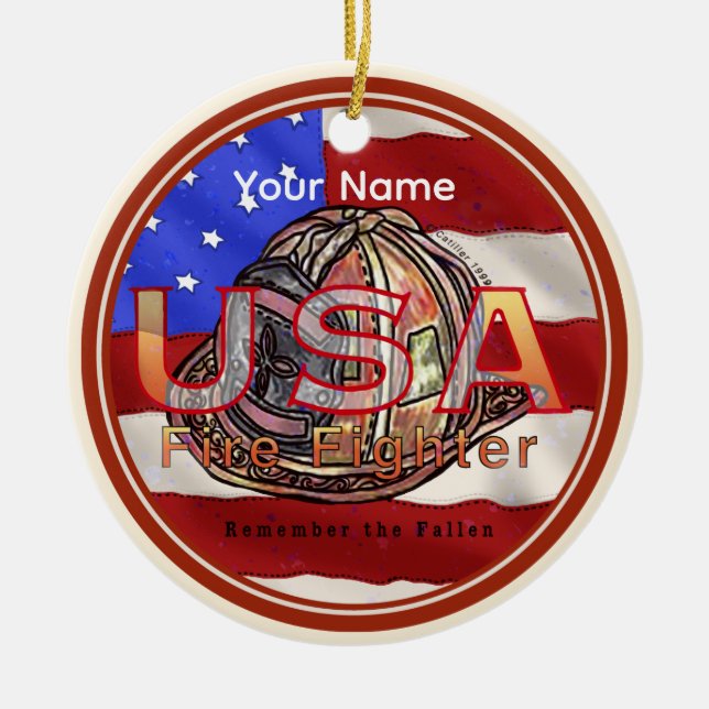 Firefighter remember the fallen  ceramic ornament (Front)