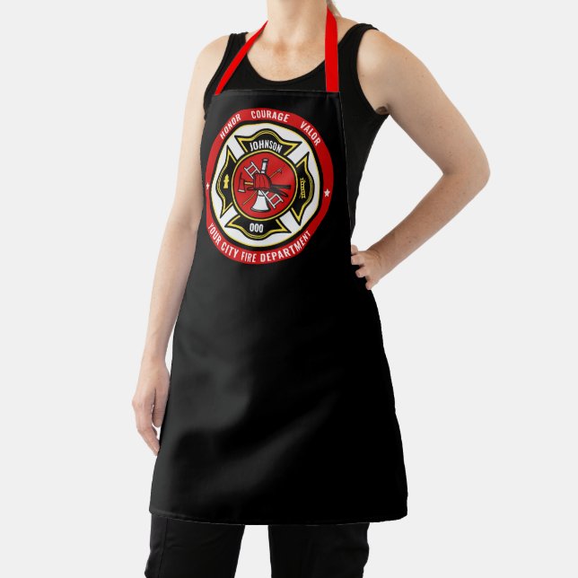 Firefighter Rescue ADD NAME Fire Department Badge Apron (Insitu)