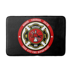 Firefighter Rescue ADD NAME Fire Department Badge Bath Mat