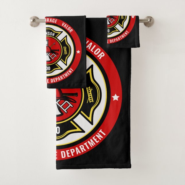 Firefighter Rescue ADD NAME Fire Department Badge Bath Towel Set (Insitu)