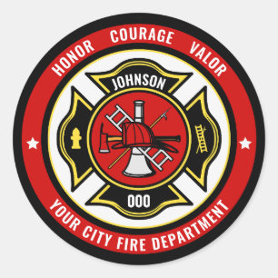 Firefighter Rescue ADD NAME Fire Department Badge Classic Round Sticker