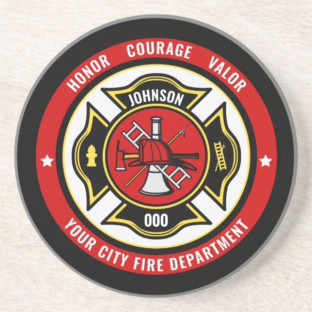 Firefighter Rescue ADD NAME Fire Department Badge Coaster (Front)