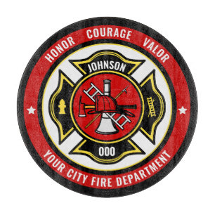 Firefighter Rescue ADD NAME Fire Department Badge Cutting Board