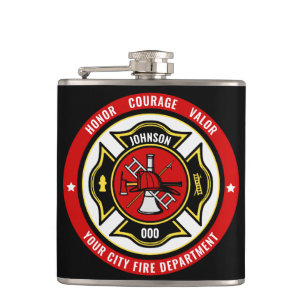 Firefighter Rescue ADD NAME Fire Department Badge Hip Flask
