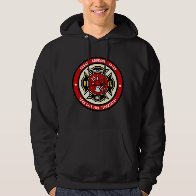 Firefighter Rescue ADD NAME Fire Department Badge Hoodie (Front)