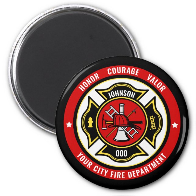 Firefighter Rescue ADD NAME Fire Department Badge Magnet (Front)