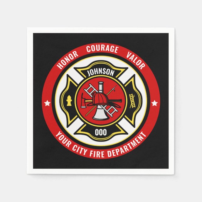 Firefighter Rescue ADD NAME Fire Department Badge Napkin (Front)