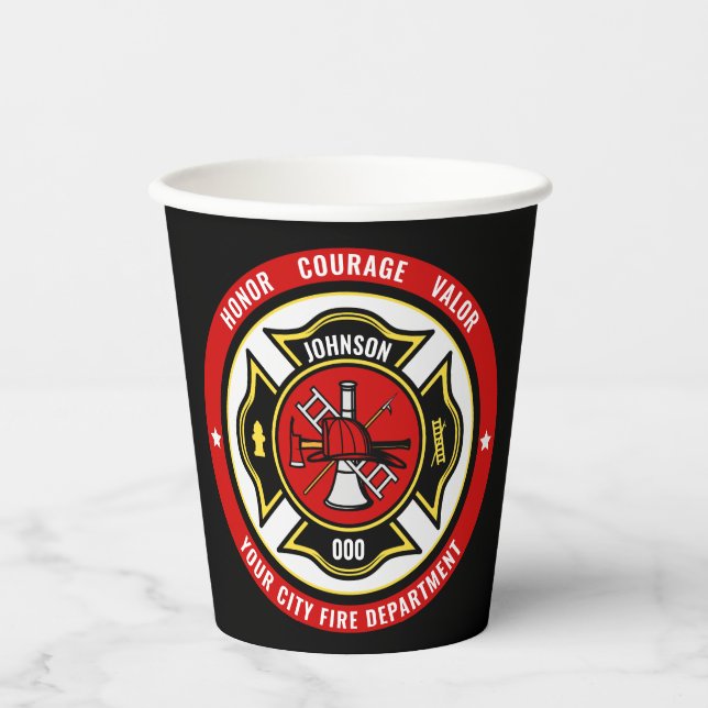 Firefighter Rescue ADD NAME Fire Department Badge Paper Cups (Front)