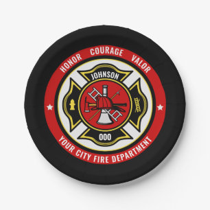 Firefighter Rescue ADD NAME Fire Department Badge Paper Plate