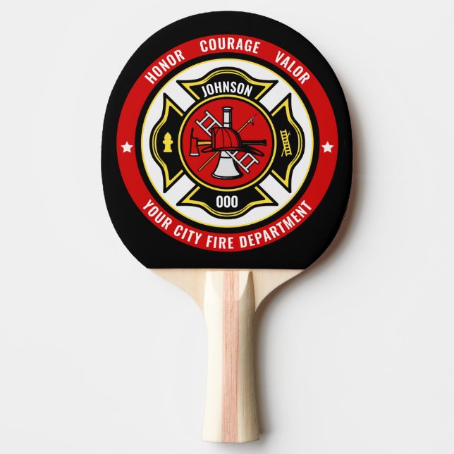 Firefighter Rescue ADD NAME Fire Department Badge Ping Pong Paddle (Front)