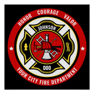 Firefighter Rescue ADD NAME Fire Department Badge Poster