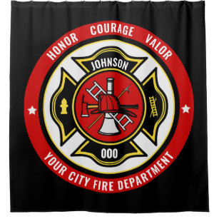 Firefighter Rescue ADD NAME Fire Department Badge Shower Curtain