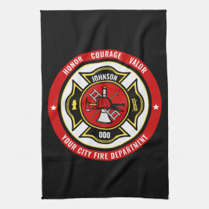 Firefighter Rescue ADD NAME Fire Department Badge Tea Towel