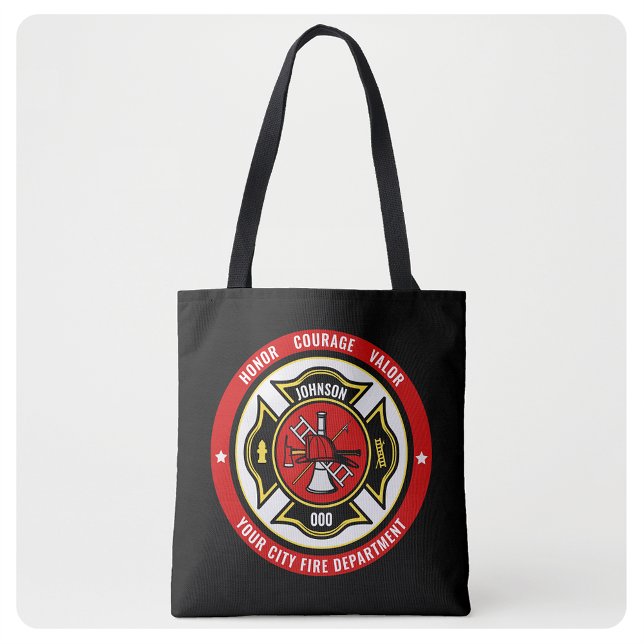 Firefighter Rescue ADD NAME Fire Department Badge Tote Bag (Creator Uploaded)